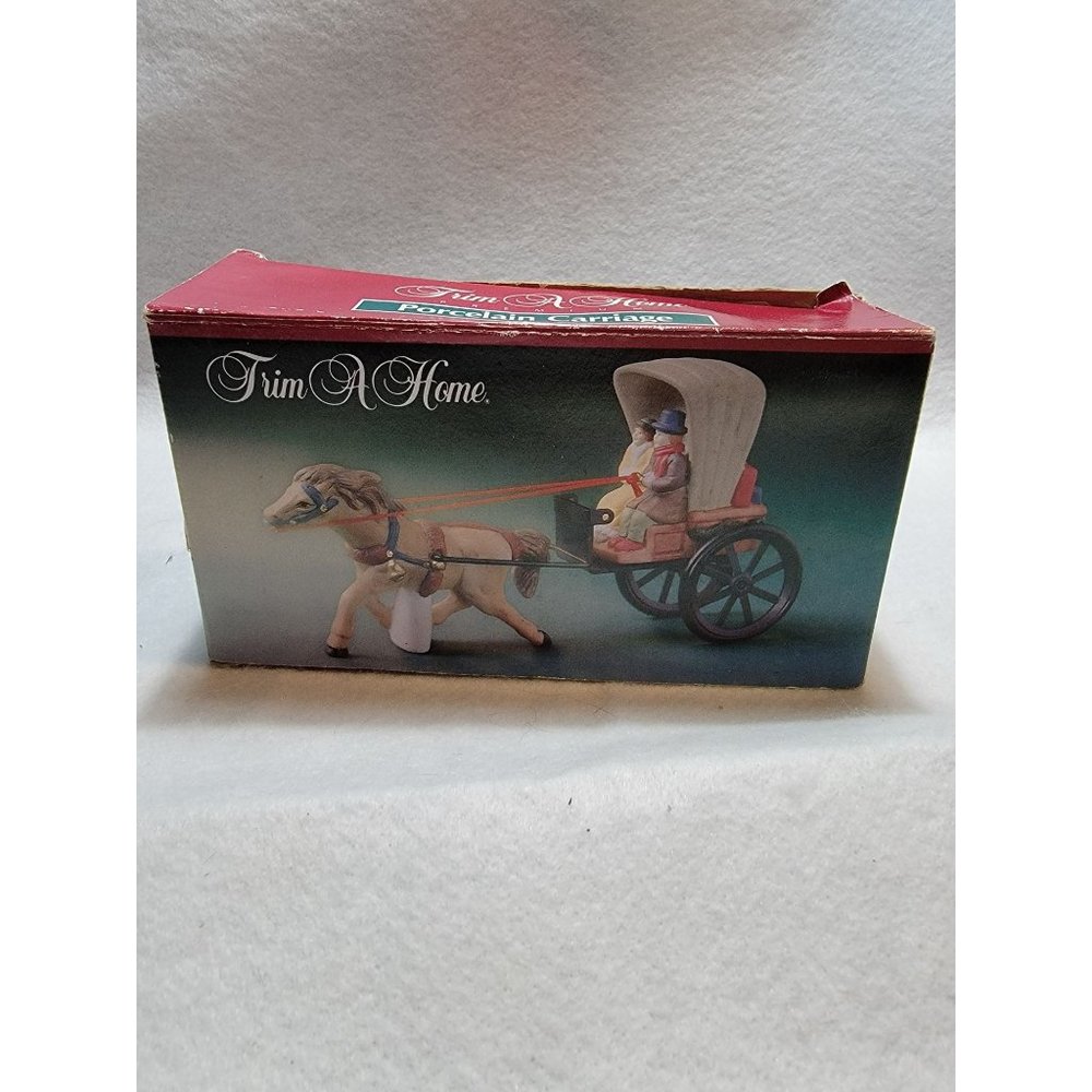 VINTAGE Trim A Home Porcelain Horse and Wagon